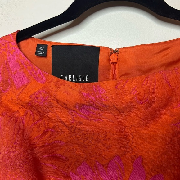 Carlisle 0 Orange Pink Floral Jacquard Cocktail Dress Size 4 - Picture 4 of 10